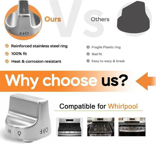 Alt view image 7 of 7 - (5Pcs) W11620567 Gas Stove Knobs Replacements Compatible with Whirlpool WFG525S0JS5/WFG525S0JS6 WFG525S0JZ5/WFG525S0JZ6/WFG535S0LS4, Range Oven Knob Replace Part W11510456 PS16745048
