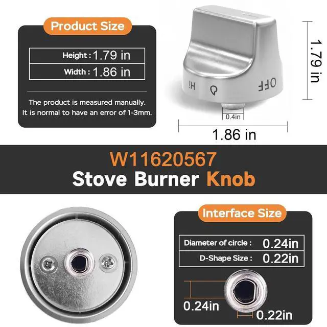 Alt view image 6 of 7 - (5Pcs) W11620567 Gas Stove Knobs Replacements Compatible with Whirlpool WFG525S0JS5/WFG525S0JS6 WFG525S0JZ5/WFG525S0JZ6/WFG535S0LS4, Range Oven Knob Replace Part W11510456 PS16745048