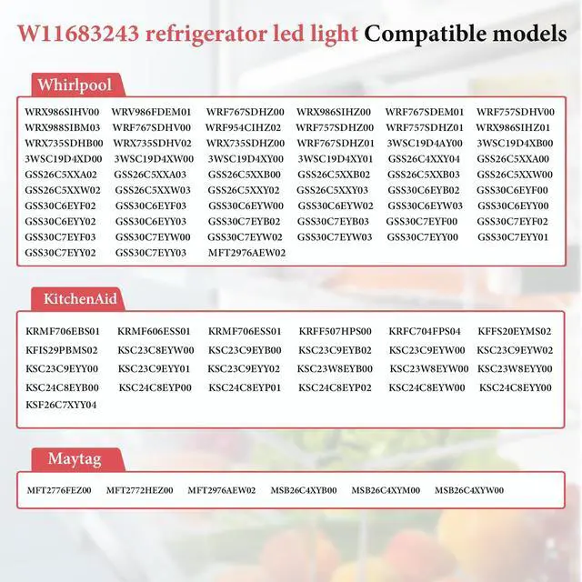 Alt view image 6 of 7 - W11683243 LED Module Service Kit White, 9+3 LEDs Fits Select Whirlpool, Kenmore, KitchenAid, Maytag, Amana & JennAir Refrigerators Led Light Module Replacement Part