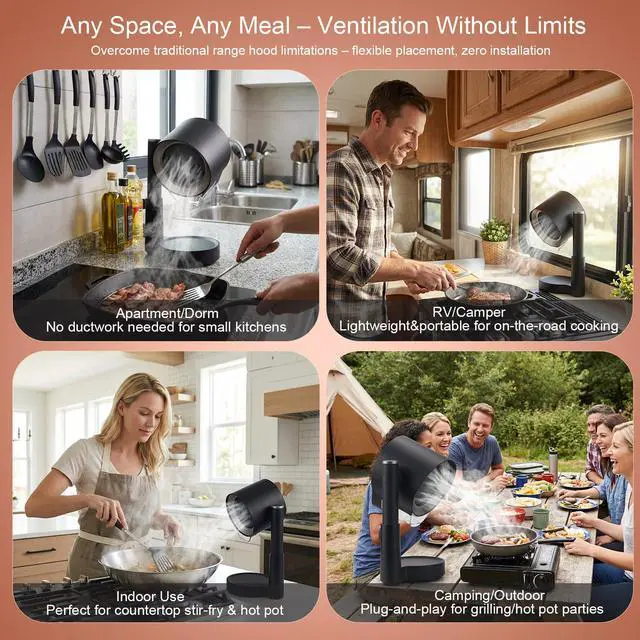 Alt view image 5 of 7 - Portable Range Hood 2026 Upgrade, 3 Speed Low Noise Desktop Exhaust Fan, Detachable Aluminum Grease Filter & Oil Cup, Telescoping Compact Ductless Vent for Indoor Outdoor BBQ Hot Pot RV Cooking