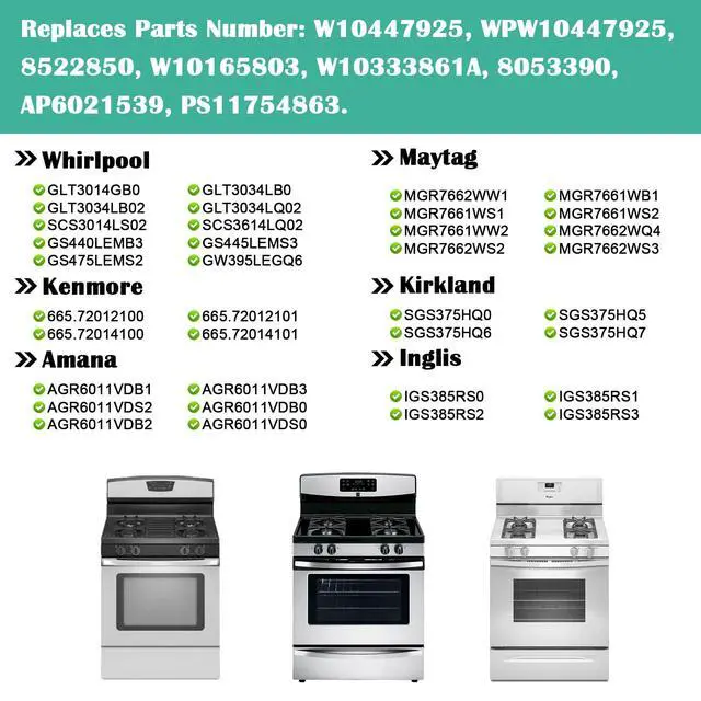 Alt view image 2 of 7 - W10447925 Gas Stove Burner Grates Replacement for Whirlpool, Kenmore, Maytag, Amana, Inglis, Kirkland Stove Top, WPW10447925, W10333861A Grate Kit - Set of 4 for Whirlpool Gas Stove Parts