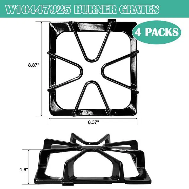 Alt view image 3 of 7 - W10447925 Gas Stove Burner Grates Replacement for Whirlpool, Kenmore, Maytag, Amana, Inglis, Kirkland Stove Top, WPW10447925, W10333861A Grate Kit - Set of 4 for Whirlpool Gas Stove Parts