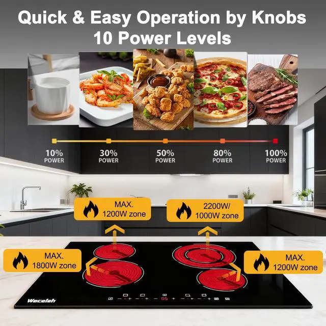 Alt view image 2 of 6 - Electric Cooktop 30 Inch, 4 Burners Built-in Electric Stove Top | 9 power levels, 6700W, Touch control, 99-min timer,child safety lock,hot surface indicator,easy clean ceramic glass
