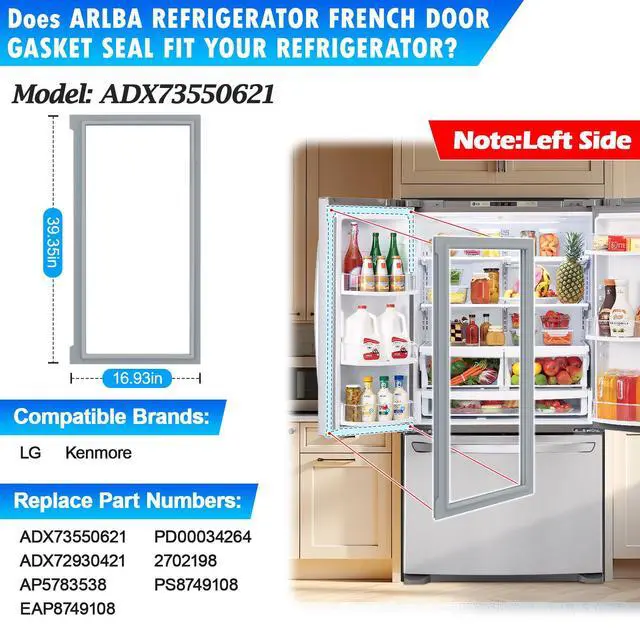 Alt view image 2 of 7 - Upgraded 39.35"x16.93" ADX73550621 Refrigerator Door Gasket Left Side Compatible with Kenmore and LG Refrigerator Door Seal Replaces ADX72930421 2702198 AP5783538 PS8749108 EAP8749108 Gray