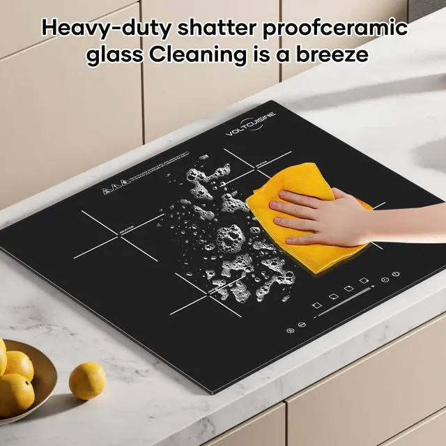 Alt view image 6 of 7 - 24 Inch Built-in Induction Cooktop, 4 Burner 6600W Electric Cooktop, Touch Control, Timer & Child Lock, Easy-Clean Black Glass