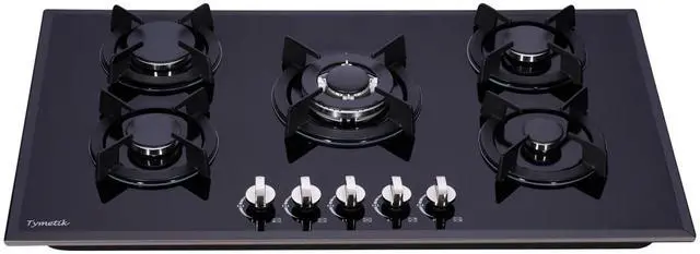 Main image of 36 Inch Gas Cooktop, Built-in Tempered Glass Stovetop 5 High Efficiency Burners Stove Top Propane/Natural Gas Convertible Hob (Black)