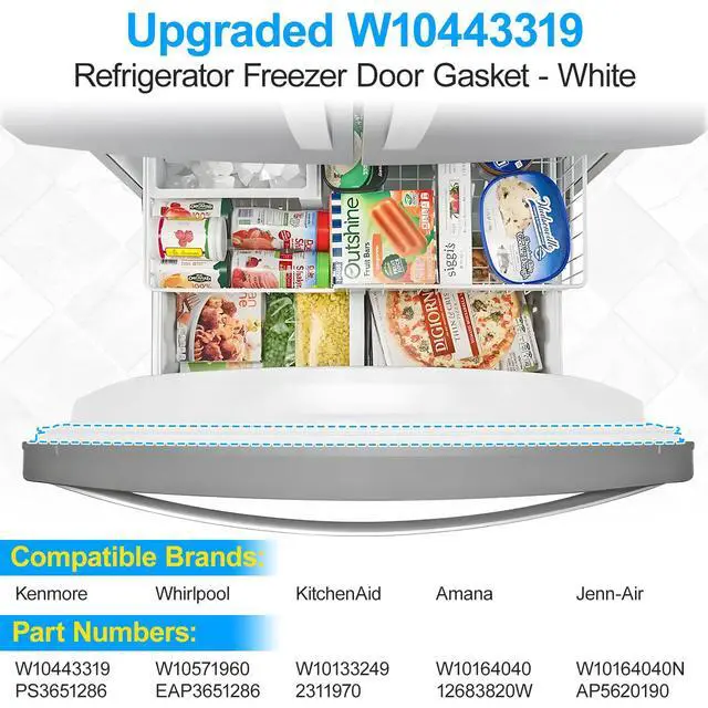 Alt view image 3 of 7 - Upgraded W10443319 Freezer Door Gasket Compatible with Whirlpool Refrigerator Door Gasket WRF535SMBM00 WRF535SMHZ00 KRFC302ESS00 Door Gasket Seal W10571960 KitchenAid Refrigerator Freezer Door Seal