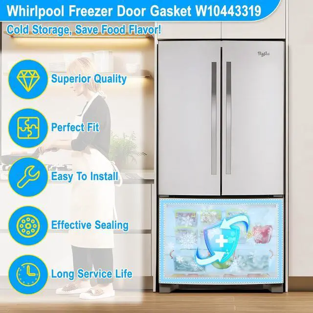Alt view image 6 of 7 - Upgraded W10443319 Freezer Door Gasket Compatible with Whirlpool Refrigerator Door Gasket WRF535SMBM00 WRF535SMHZ00 KRFC302ESS00 Door Gasket Seal W10571960 KitchenAid Refrigerator Freezer Door Seal