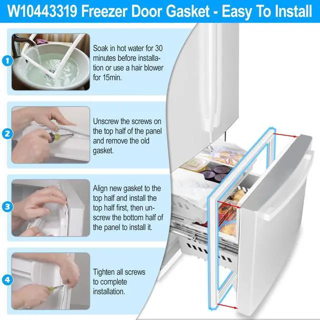 Alt view image 7 of 7 - Upgraded W10443319 Freezer Door Gasket Compatible with Whirlpool Refrigerator Door Gasket WRF535SMBM00 WRF535SMHZ00 KRFC302ESS00 Door Gasket Seal W10571960 KitchenAid Refrigerator Freezer Door Seal