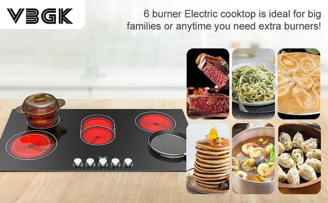 Alt view image 2 of 7 - Electric cooktop 36 inch,240V 8600W 36 inch Induction Cooktop,Built-in and Countertop Electric Stove Top,Knob Control 9 Heating Level Timer & Kid Safety Lock