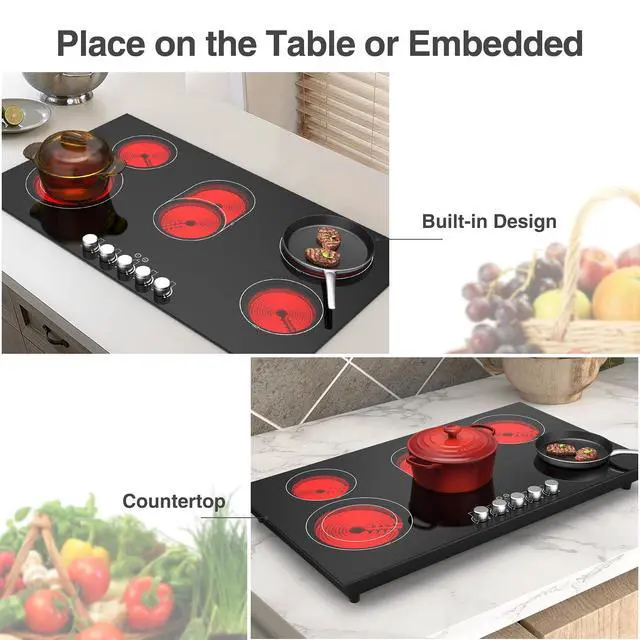 Alt view image 4 of 7 - Electric cooktop 36 inch,240V 8600W 36 inch Induction Cooktop,Built-in and Countertop Electric Stove Top,Knob Control 9 Heating Level Timer & Kid Safety Lock
