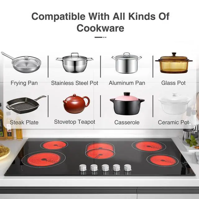 Alt view image 5 of 7 - Electric cooktop 36 inch,240V 8600W 36 inch Induction Cooktop,Built-in and Countertop Electric Stove Top,Knob Control 9 Heating Level Timer & Kid Safety Lock