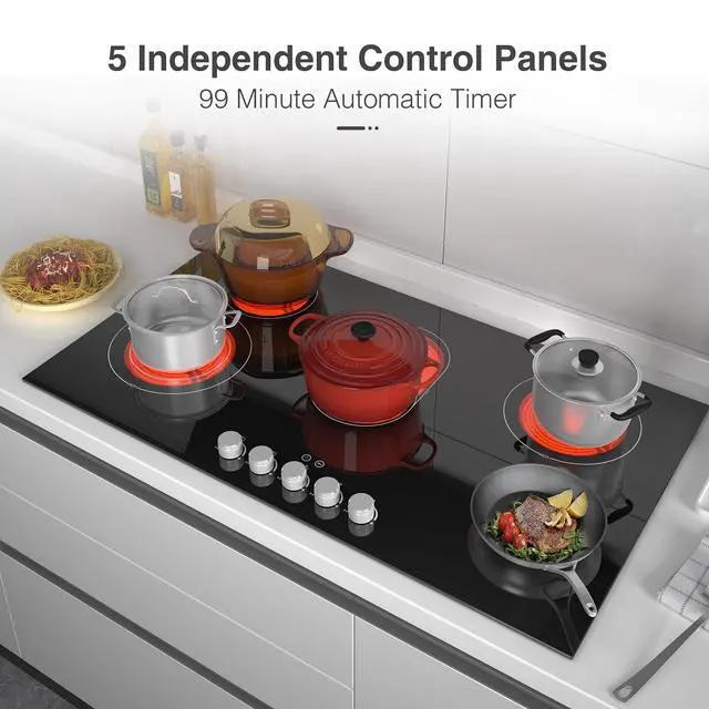Alt view image 7 of 7 - Electric cooktop 36 inch,240V 8600W 36 inch Induction Cooktop,Built-in and Countertop Electric Stove Top,Knob Control 9 Heating Level Timer & Kid Safety Lock