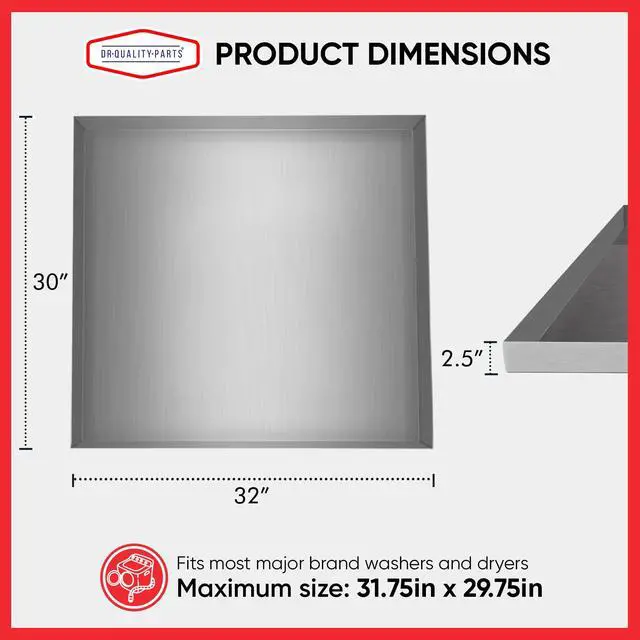 Alt view image 2 of 7 - DR. Quality Heavy Duty Washer Machine Drain Pan Stainless Washer Tray with No Drain Hole, Designed for Spill Control, Floor Shielding, and Washer Hose Overflow Capture, 32inx30inx2.5in, 1-PC