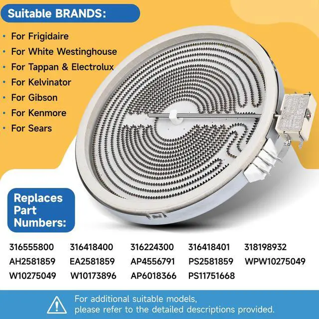 Alt view image 4 of 7 - Improve 316555800 W10823692 Dual Radiant Surface Element 9 in/6 in AP4556791 Fit For Frigidaire For Kenmore For Whirlpool Stove Dual Haliant Surface Replace DG47-00022A 316418401 316418400 WPW10275049