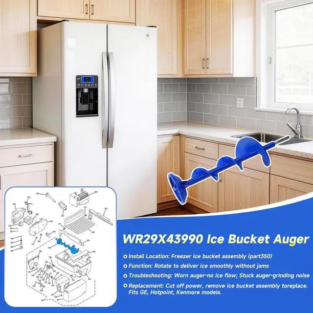 Alt view image 4 of 6 - WR29X43990 Ice Maker Auger, Refrigerator Ice Dispenser Replacement Auger Compatible with GE & Hotpoint Fridges, Replaces WR17X1199 WR29X42446 WR17X10835 WR17X11259 AP7225279 PS17626595