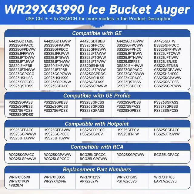 Alt view image 6 of 6 - WR29X43990 Ice Maker Auger, Refrigerator Ice Dispenser Replacement Auger Compatible with GE & Hotpoint Fridges, Replaces WR17X1199 WR29X42446 WR17X10835 WR17X11259 AP7225279 PS17626595