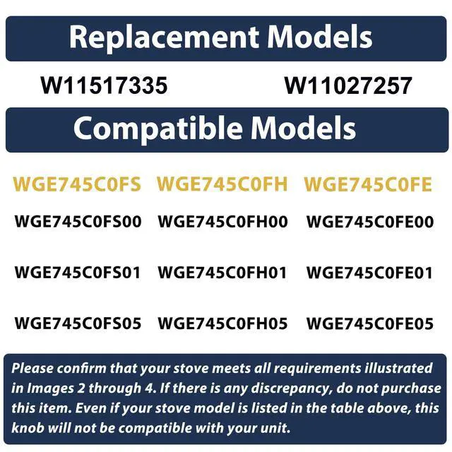 Alt view image 6 of 7 - W11517335 W11027257 Knobs for Whirlpool WGE745C0FS Electric Stove | WGE745C0FS WGE745C0FS00 WGE745C0FS01 WGE745C0FS05 WGE745C0FE00 WGE745C0FE01 WGE745C0FE05 WGE745C0FH-Be Sure to Check Imgs 2-5