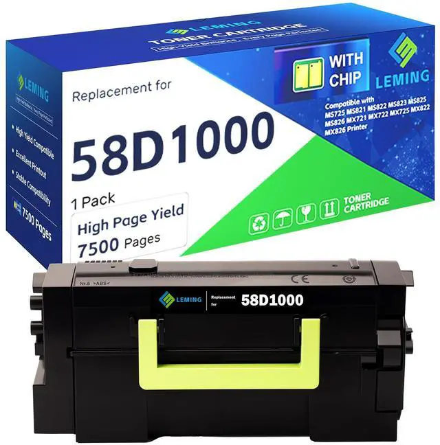 Main image of 58D1000 Toner Cartridge 7500 Pages (with Chip) Replacement for Lexmark 58D1000 58D1H00 Toner Cartridge for Lexmark MS725 MS821 MS822 MS823 MS825 MS826 MX721 MX722 MX725 MX822 MX826 Printer