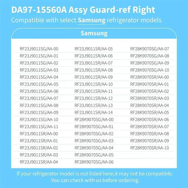 Alt view image 5 of 7 - DA97-15560A, DA63-08015A Assy Guard-ref Right Compatible With samsung Refrigerator: RF23J9011SG, RF23J9011SR, RF28K9070SR, RF28K9070SG etc, Door Shelf Bin Replacement PS11733642, AP6001007, 3974288