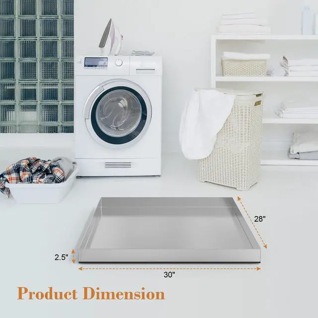 Alt view image 2 of 7 - 28 Inch x 30 Inch x 2.5 Inch Compact Washing Machine Pan, Heavy Duty 304 Stainless Steel Washing Machine Trays Pan with Anti-slip Bottom Pad Use of 18 GA Thickness Galvanized Steel, No Hole