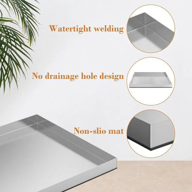 Alt view image 5 of 7 - 28 Inch x 30 Inch x 2.5 Inch Compact Washing Machine Pan, Heavy Duty 304 Stainless Steel Washing Machine Trays Pan with Anti-slip Bottom Pad Use of 18 GA Thickness Galvanized Steel, No Hole