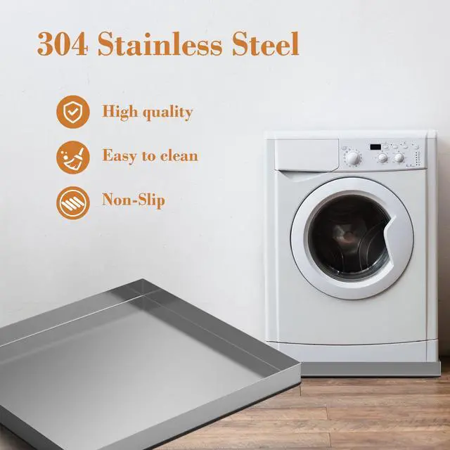 Alt view image 4 of 7 - 28 Inch x 30 Inch x 2.5 Inch Compact Washing Machine Pan, Heavy Duty 304 Stainless Steel Washing Machine Trays Pan with Anti-slip Bottom Pad Use of 18 GA Thickness Galvanized Steel, No Hole