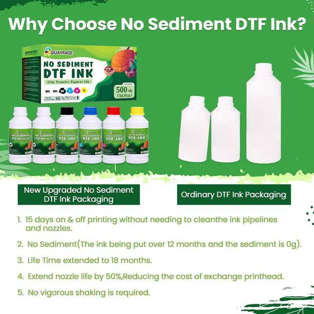 Alt view image 3 of 7 - New Upgraded DTF Ink for ET-8550, ET-2850 L1800, R1390, I3200, XP600, XP-15000, DX5 DX7, TX800, L800, 1430, P400,Sediment-Free Premium DTF Ink 3000ML 500mlx6(2Wh+BKCMY)