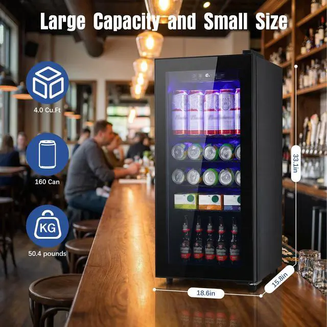 Alt view image 2 of 7 - 160 Can Beverage Refrigerator, Wine Cooler with 7 Adjustable Thermostat | Freestanding Drink Dispenser with Adjustable Shelves, Suitable for Home/Office, Black