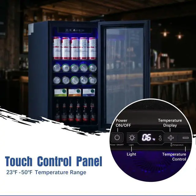 Alt view image 3 of 7 - 160 Can Beverage Refrigerator, Wine Cooler with 7 Adjustable Thermostat | Freestanding Drink Dispenser with Adjustable Shelves, Suitable for Home/Office, Black