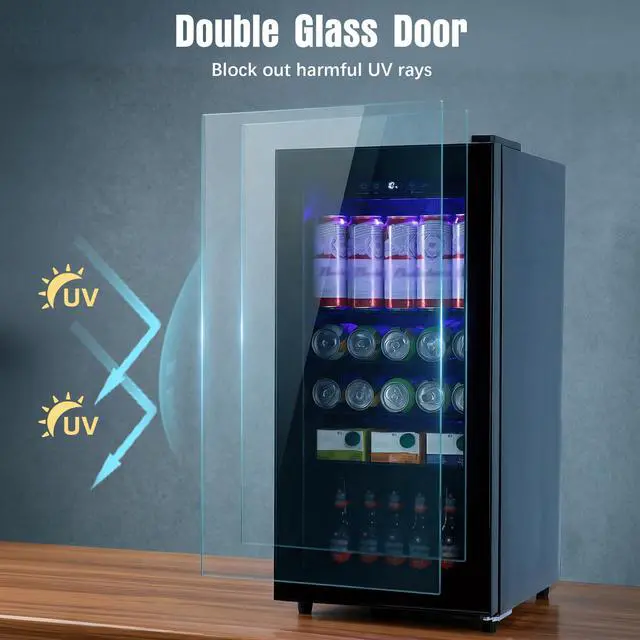 Alt view image 5 of 7 - 160 Can Beverage Refrigerator, Wine Cooler with 7 Adjustable Thermostat | Freestanding Drink Dispenser with Adjustable Shelves, Suitable for Home/Office, Black