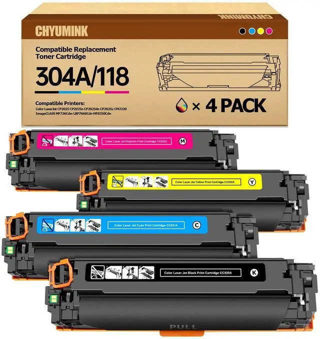 Main image of Compatible for 304A CC530A CC531A CC532A CC533A Toner Cartridges for use with Color LaserJet CP2025 CP2025dn;imageCLASS MF726Cdw LBP7660Cdn MF8350Cdn (Black Cyan Yellow Magenta)