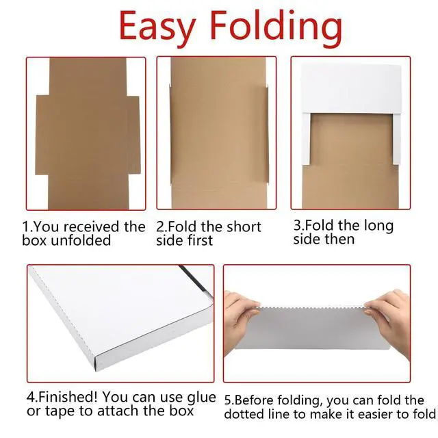 Alt view image 4 of 7 - 100 Pack Vinyl Record Mailers 12.5" x 12.5" x 1" White Vinyl Record Shipping Boxes Cardboard Lp Mailing Box Adjustable Height Album Mailer with Fragile Stickers for Small Business Package