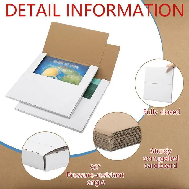 Alt view image 5 of 7 - 100 Pack Vinyl Record Mailers 12.5" x 12.5" x 1" White Vinyl Record Shipping Boxes Cardboard Lp Mailing Box Adjustable Height Album Mailer with Fragile Stickers for Small Business Package