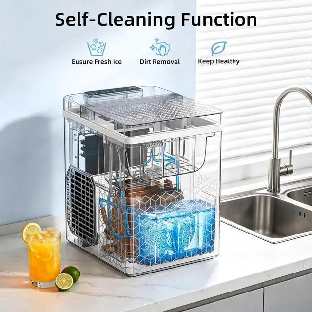 Alt view image 2 of 7 - Countertop Ice Maker, 27 Lbs/24 Hrs | 8 Bullet Cubes Ready in 6 Mins, Self-Cleaning Portable Ice Machine with Ice Basket & Scoop for Home, Kitchen, RV & Camping