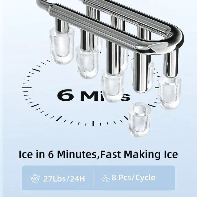 Alt view image 3 of 7 - Countertop Ice Maker, 27 Lbs/24 Hrs | 8 Bullet Cubes Ready in 6 Mins, Self-Cleaning Portable Ice Machine with Ice Basket & Scoop for Home, Kitchen, RV & Camping