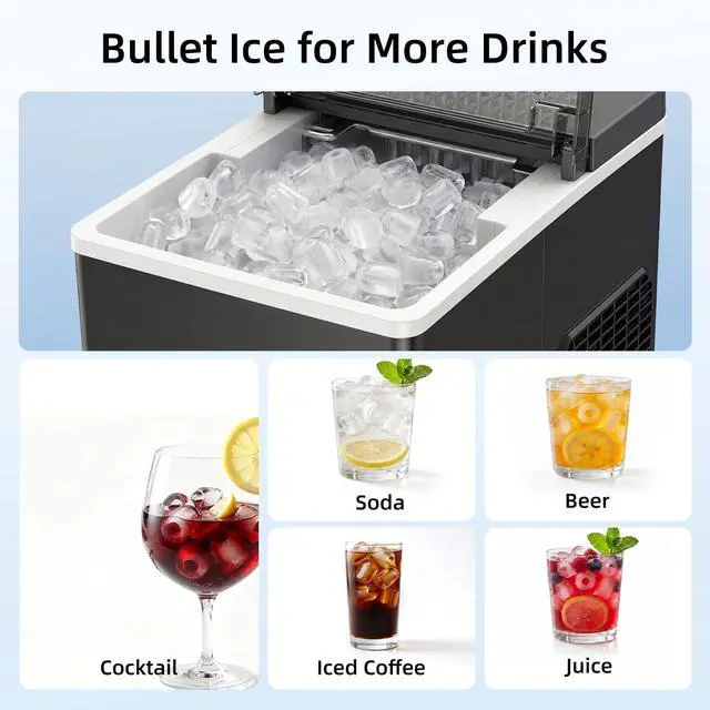 Alt view image 5 of 7 - Countertop Ice Maker, 27 Lbs/24 Hrs | 8 Bullet Cubes Ready in 6 Mins, Self-Cleaning Portable Ice Machine with Ice Basket & Scoop for Home, Kitchen, RV & Camping