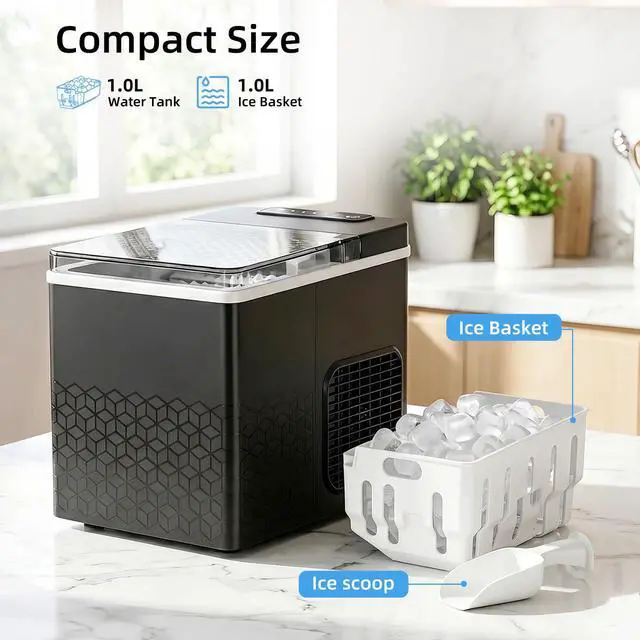 Alt view image 6 of 7 - Countertop Ice Maker, 27 Lbs/24 Hrs | 8 Bullet Cubes Ready in 6 Mins, Self-Cleaning Portable Ice Machine with Ice Basket & Scoop for Home, Kitchen, RV & Camping