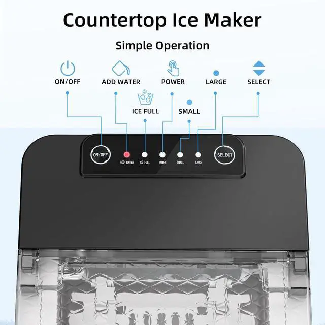 Alt view image 4 of 7 - Countertop Ice Maker, 27 Lbs/24 Hrs | 8 Bullet Cubes Ready in 6 Mins, Self-Cleaning Portable Ice Machine with Ice Basket & Scoop for Home, Kitchen, RV & Camping
