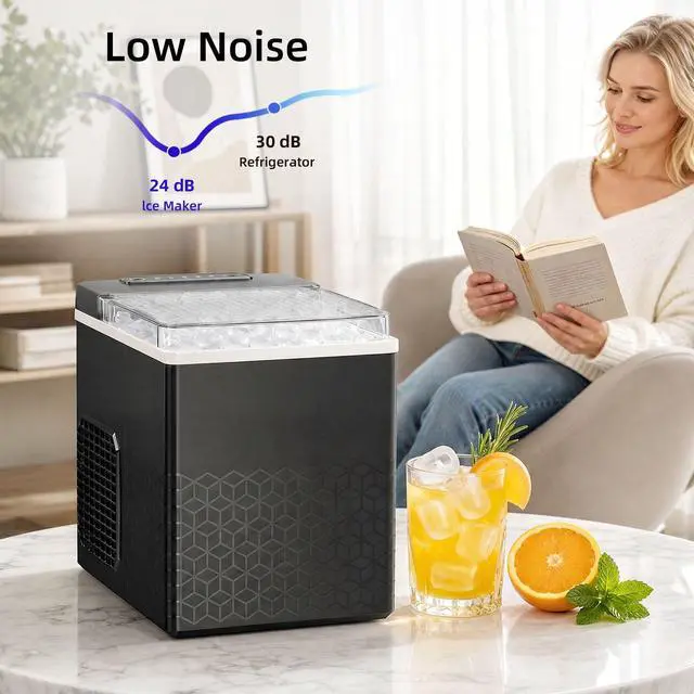 Alt view image 7 of 7 - Countertop Ice Maker, 27 Lbs/24 Hrs | 8 Bullet Cubes Ready in 6 Mins, Self-Cleaning Portable Ice Machine with Ice Basket & Scoop for Home, Kitchen, RV & Camping