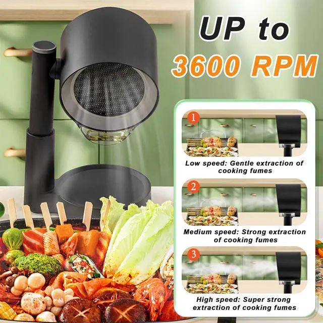 Alt view image 3 of 7 - Portable Range Hood, Kitchen Cooking Desktop Exhaust Fan, Small Countertop Range Hood, 3-Speed Smoke Removal, Low Noise, Telescoping Height, Filter & Oil Cup, for Apartments, Dorm, RV, Indoor BBQ