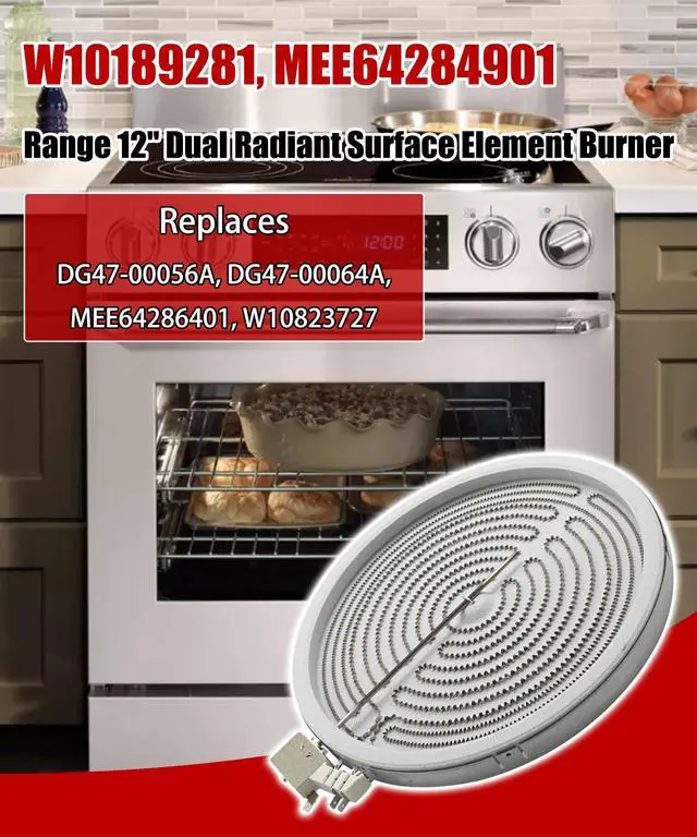 Alt view image 4 of 5 - W10189281 12" Range Oven Dual Radiant Surface Element Heater | Fits For Whirlpool Maytag Samsung LG,1900W 9"/3000W12 Stove Burner Replaces MEE64284901,DG47-00056A,DG47-00064A,MEE64286401