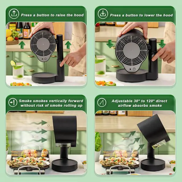 Alt view image 4 of 7 - Portable Range Hood, Kitchen Cooking Desktop Exhaust Fan, Small Countertop Range Hood, 3-Speed Smoke Removal, Low Noise, Telescoping Height, Filter & Oil Cup, for Apartments, Dorm, RV, Indoor BBQ