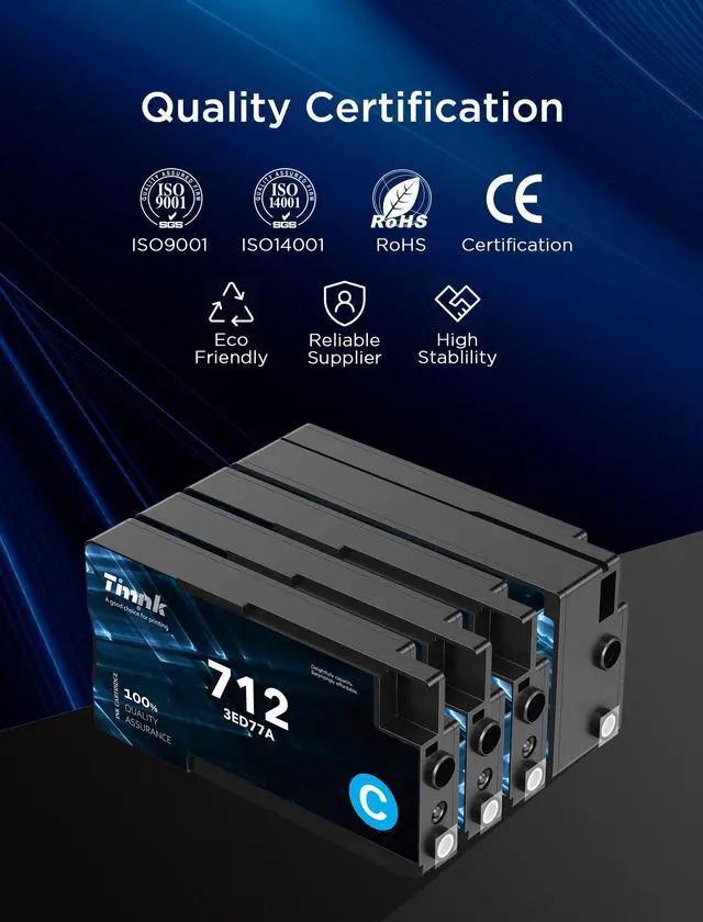 Alt view image 5 of 6 - 712XL 712 Ink Cartridge Replacement for HP 712 Ink Cartridges 4 Pack | Work with HP DesignJet T210 T650 T630 T230 Studio Plotter Printer, Easy Install CMYK Set, 80-ml Black + 29-ml Color