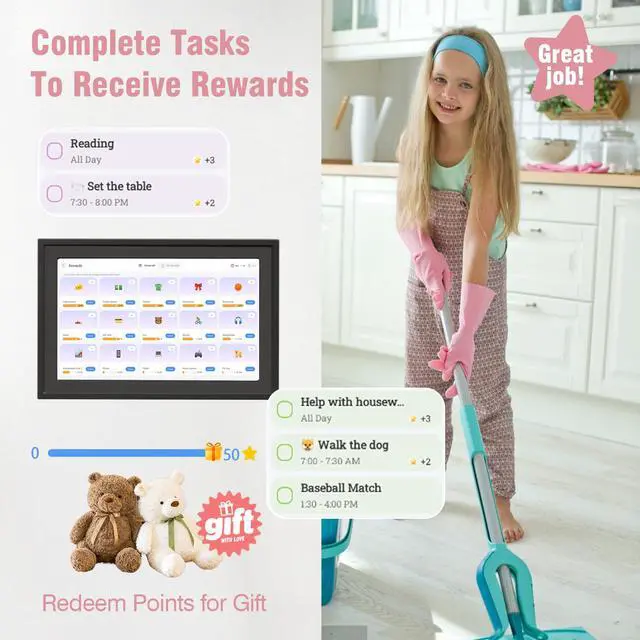 Alt view image 4 of 7 - Digital Photo Frame 10.1" WiF Touch Screen Digital Wall Calendar, Family Planner with Chore Reward, Meal Plan, Audio Reminder, Shared Schedule, No Subscription, Wall & Desk Mount