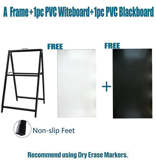 Alt view image 2 of 7 - Folding A Frame Sign Sidewalk Sign 24x 36 Inch Sandwich Board Heavy Duty Pavement Double-Sided Sign With Drawable Whiteboard and Blackboard (24x36" With Whiteboard and Blackboard)