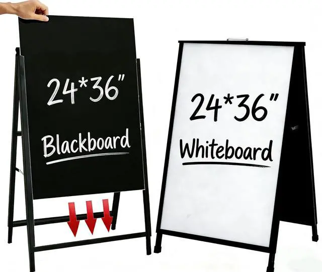 Main image of Folding A Frame Sign Sidewalk Sign 24x 36 Inch Sandwich Board Heavy Duty Pavement Double-Sided Sign With Drawable Whiteboard and Blackboard (24x36" With Whiteboard and Blackboard)