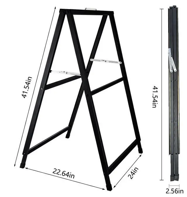 Alt view image 3 of 7 - Folding A Frame Sign Sidewalk Sign 24x 36 Inch Sandwich Board Heavy Duty Pavement Double-Sided Sign With Drawable Whiteboard and Blackboard (24x36" With Whiteboard and Blackboard)