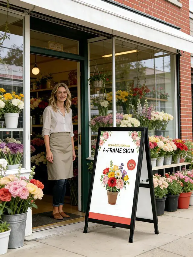 Alt view image 5 of 7 - Folding A Frame Sign Sidewalk Sign 24x 36 Inch Sandwich Board Heavy Duty Pavement Double-Sided Sign With Drawable Whiteboard and Blackboard (24x36" With Whiteboard and Blackboard)