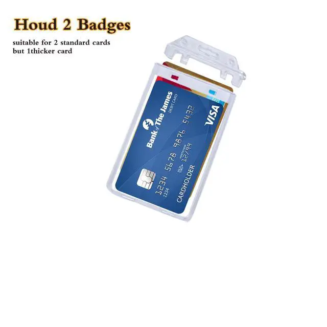 Alt view image 2 of 7 - 50 Pack Permanent Locking Hard Plastic ID Badge Holder-Vertical Clear ID Badge Holder Heavy Duty Card Protector Pouch for Passes Access Office Student IDs Proximity RFID One or Two I'd Cards